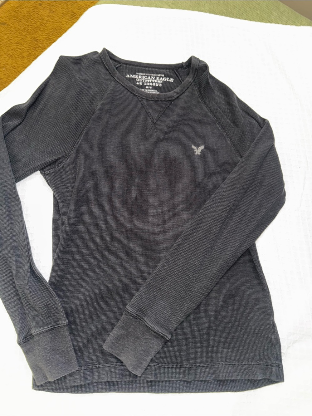 American Eagle Outfitters Charcoal Waffle-Knit Long Sleeve Shirt